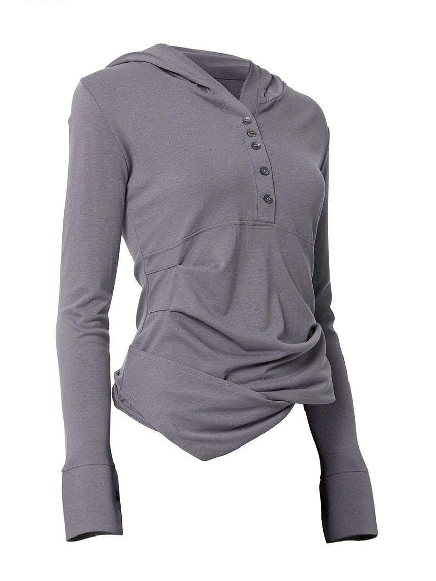 【FLAREUP】Asymmetrical Draped Hoodie / 【フレアアップ】アシンメトリードレープフードロングTシャツ