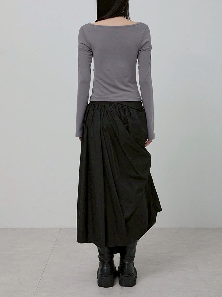 【FLAREUP】Asymmetrical Draped Layered Long Skirt / 【フレアアップ】アシンメトリードレープレイヤードロングスカート