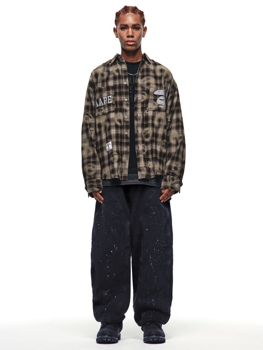 【AAPE X NOMANUAL】AAPE X NOMANUAL SPRAYED SYMBOL CHECK SHIRT