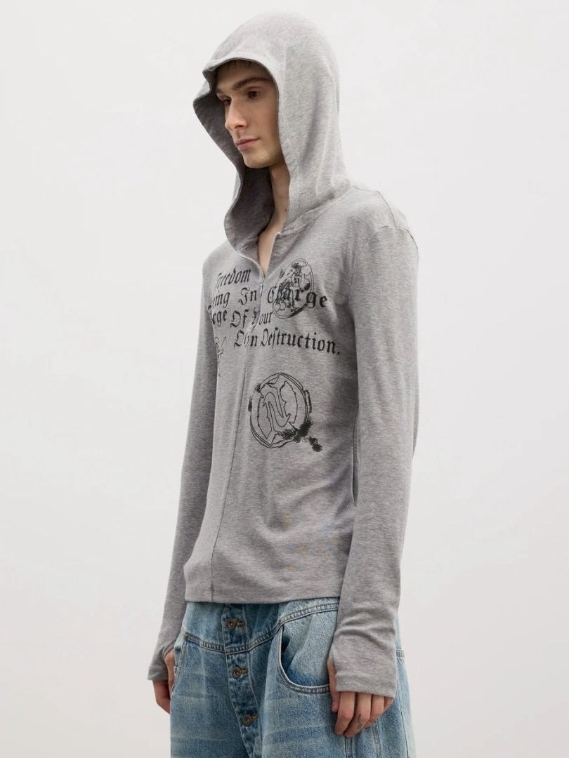 【DND4DES】Patchwork Hooded T-shirts /【ディーエヌディーフォーデス】ロゴグラフィックフード長袖Tシャツ