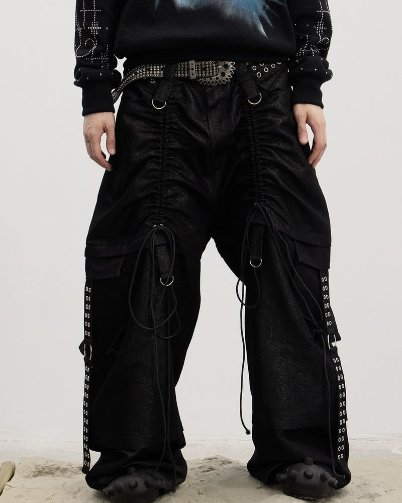 【DND4DES】Drawn Silver Silk Sharp Dance Pants /【ディーエヌディーフォーデス】ベルトシャーリングデニムパンツ