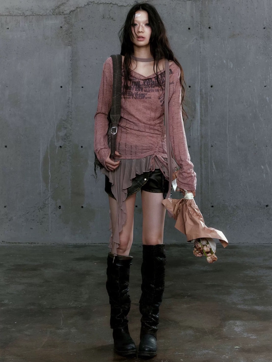 【Cest Nous】Dropped Neckline Graffiti Top