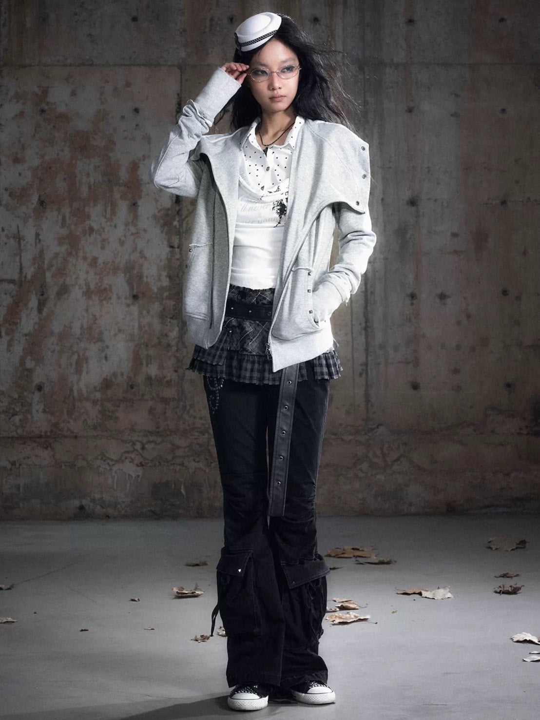 【Cest Nous】Studded Hoodie / 【セヌー】オープンカラースタッズジップパーカー