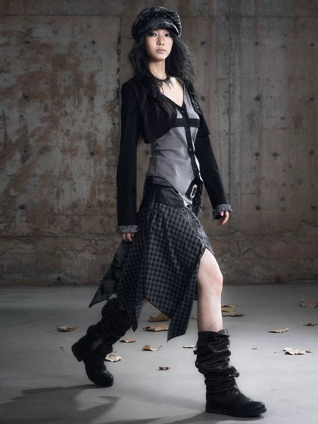 【Cest Nous】Belted Plaid Skirt / 【セヌー】ベルトアシンメトリースカート