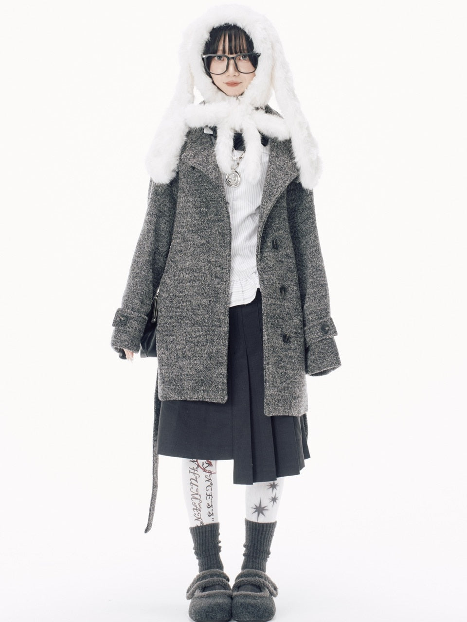 国際配送【Nerd out XU】fur mary jane flat shoes / 【ナードアウトエックスユー】ファーメリージェーンフラットシューズ (3color)