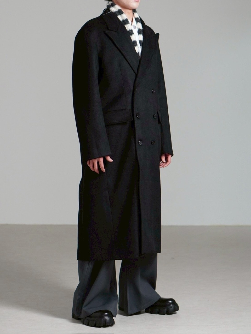 受注制【Chikashitsu +】overfit cashmere blend double long coat / 【チカシツプラス】オーバーフィットカシミヤブレンドダブルロングコート (3color)