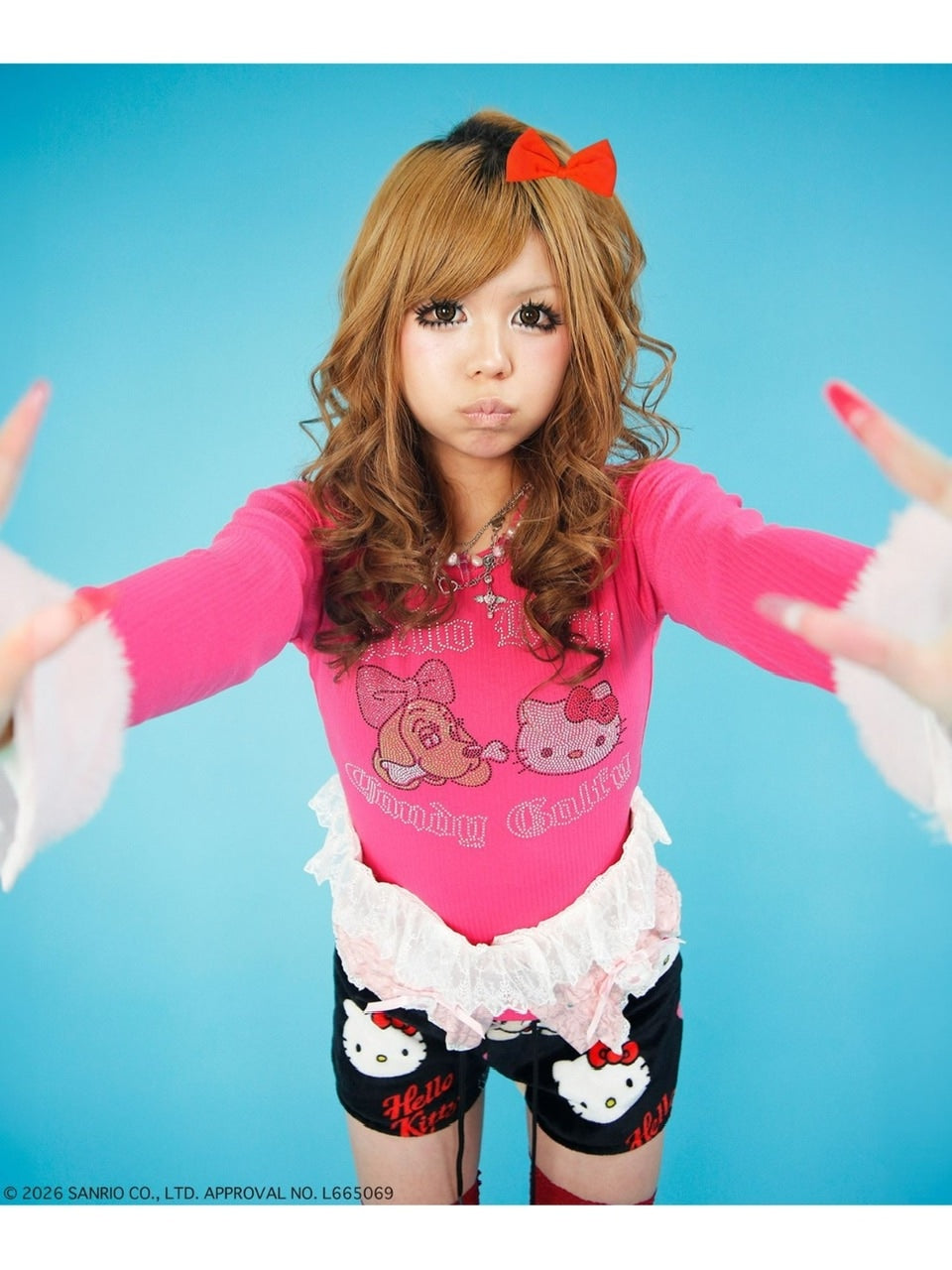 【GALFY×KITTY】キラキラキティガルTee / 【ガルフィー×キティー】ラインストーンシースルー長袖Tシャツ