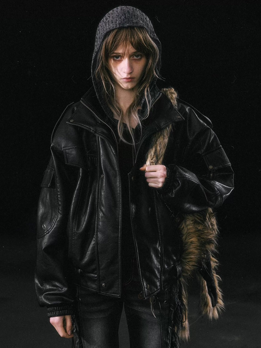 【Cest Nous】Oversize Fur collar Jacket / 【セヌー】オーバーサイズファーカラーコーティングジャケット