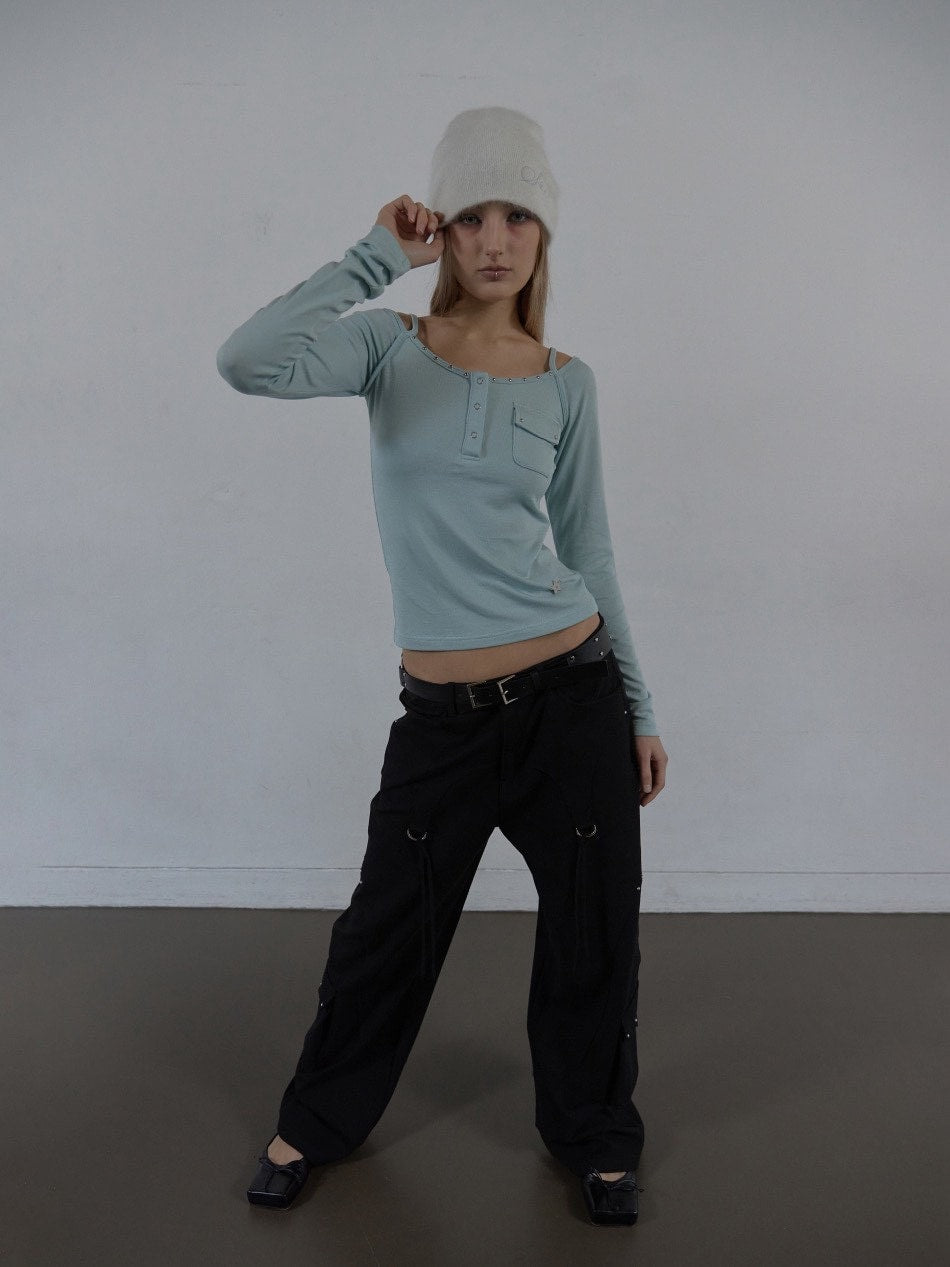 【SETUP‐EXE】SLEEVELESS LAYERED TOP / 【セットアップエグゼ】キャミレイヤード長袖Tシャツ