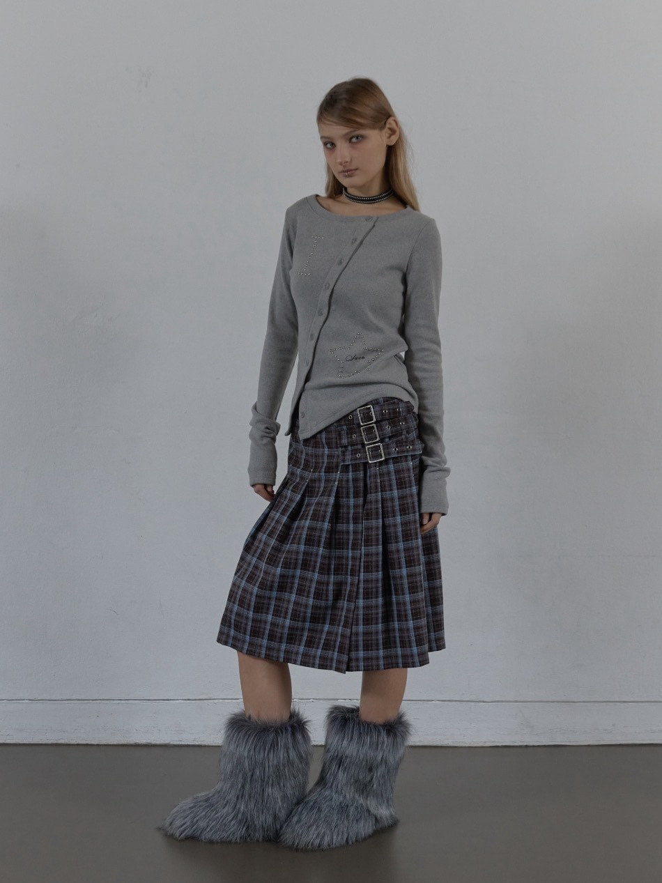 【SETUP‐EXE】CHECK BUCKLE WRAP SKIRT / 【セットアップエグゼ】ベルトチェックラップスカート