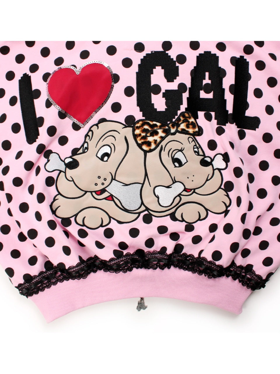 【GALFY】ポップポップI LOVE GALパーカー / 【ガルフィー】バックデザインドット耳付きジップアップパーカー