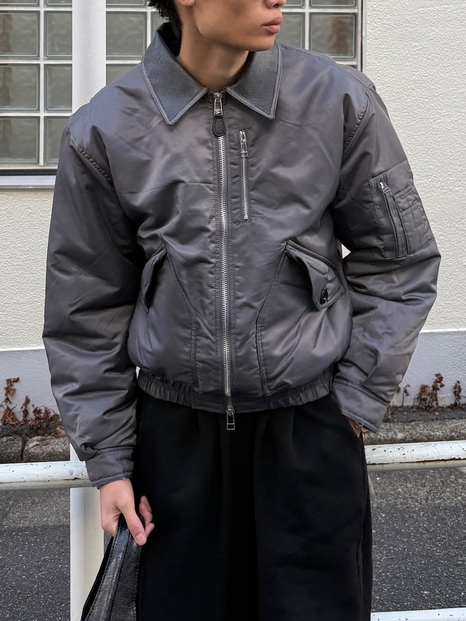 東京店WEB限定【Chikashitsu +】leather collar bomber jacket