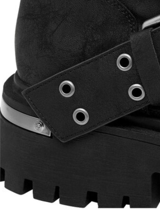 【BLACK PURPLE】Rusk Strap Slouched Boots