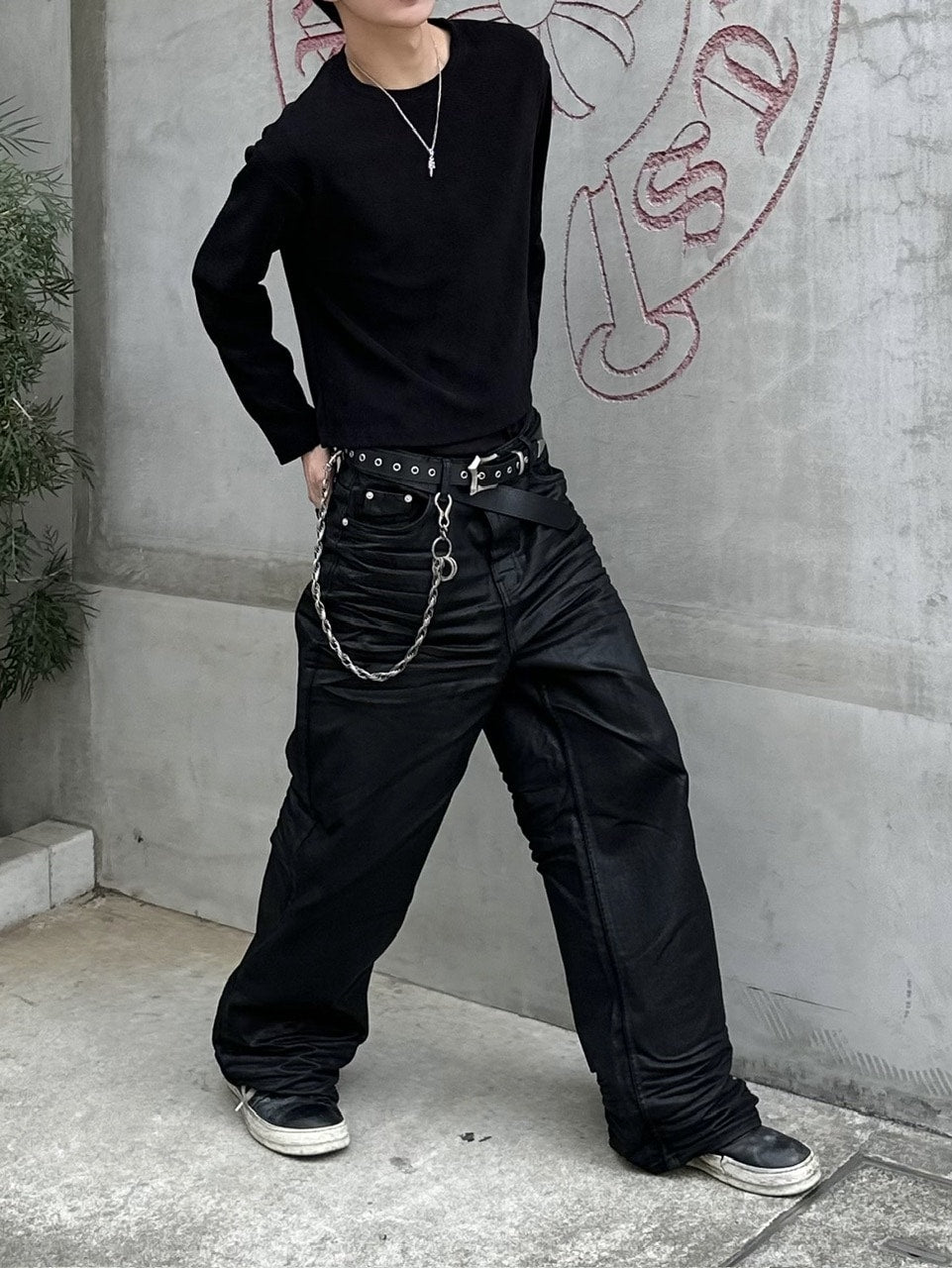 大阪店WEB限定受注制【Chikashitsu +】emboss coating denim pants / 【チカシツプラス】エンボスコーティングデニムパンツ