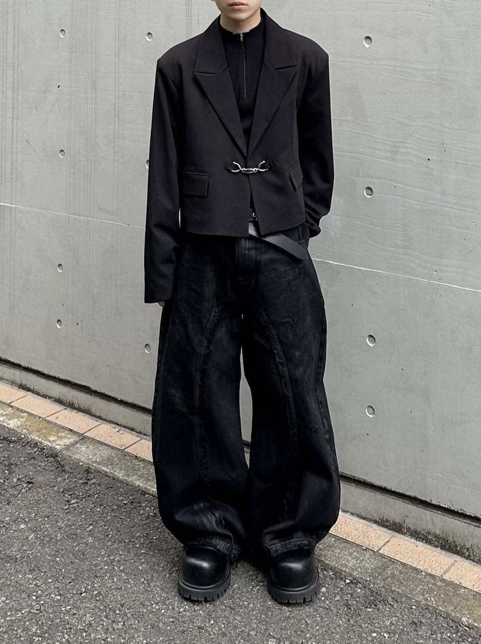大阪店WEB限定受注制【Chikashitsu＋】mettal buckle cropped jacket / 【チカシツプラス】メタルバックルクロップジャケット