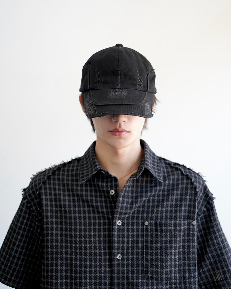 【CHIKASHITSU PLUS HIGH】Arch washed denim cap (wash black)