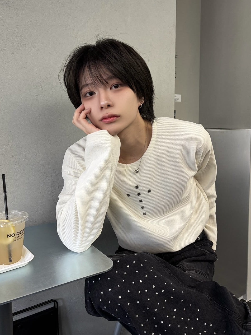 受注制【LUV CODE】cross rivet long sleeve tee (3color)
