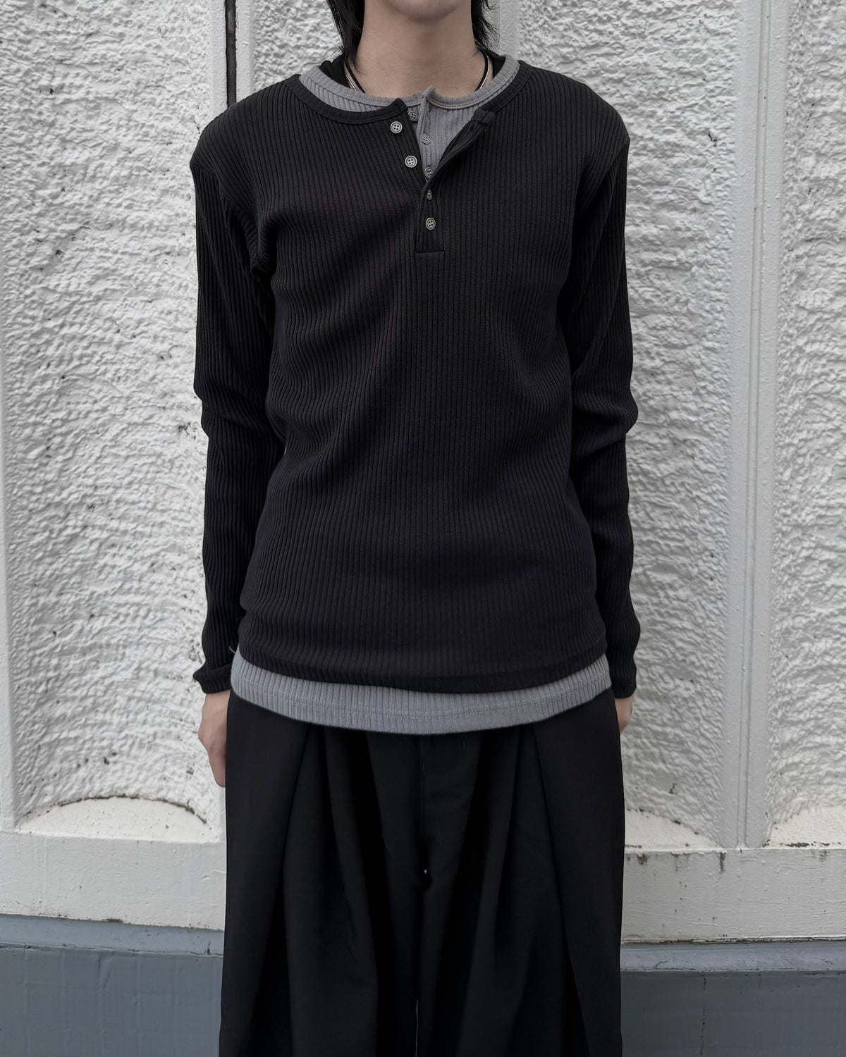 【nmtc+】layered henley neck long sleeve (2color)