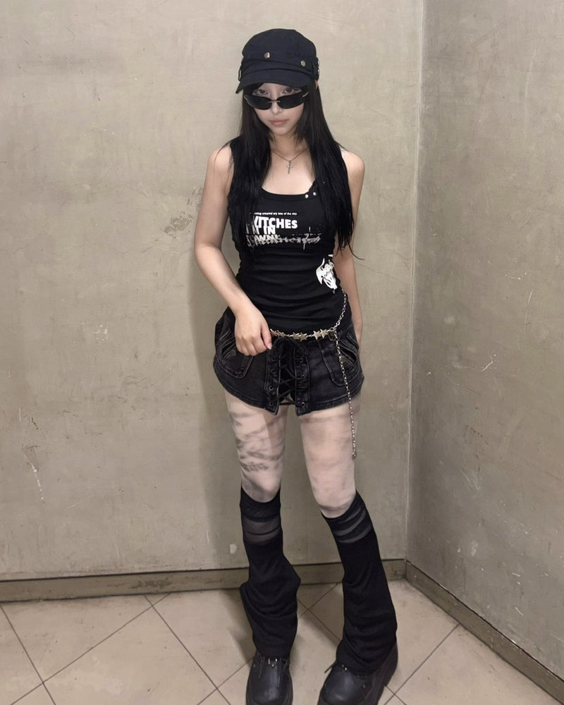 【Never mind the XU】gothic chain print tights