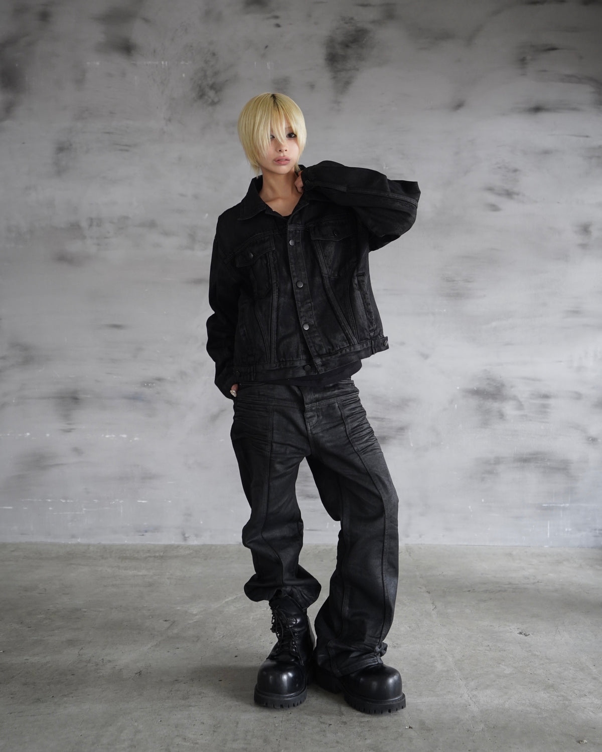 【CHIKASHITSU PLUS HIGH】Washed coating denim jacket