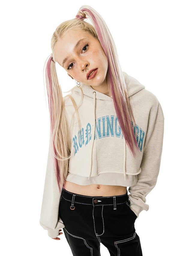 【running high】ARCH LOGO LAYERED CROP HOODIE