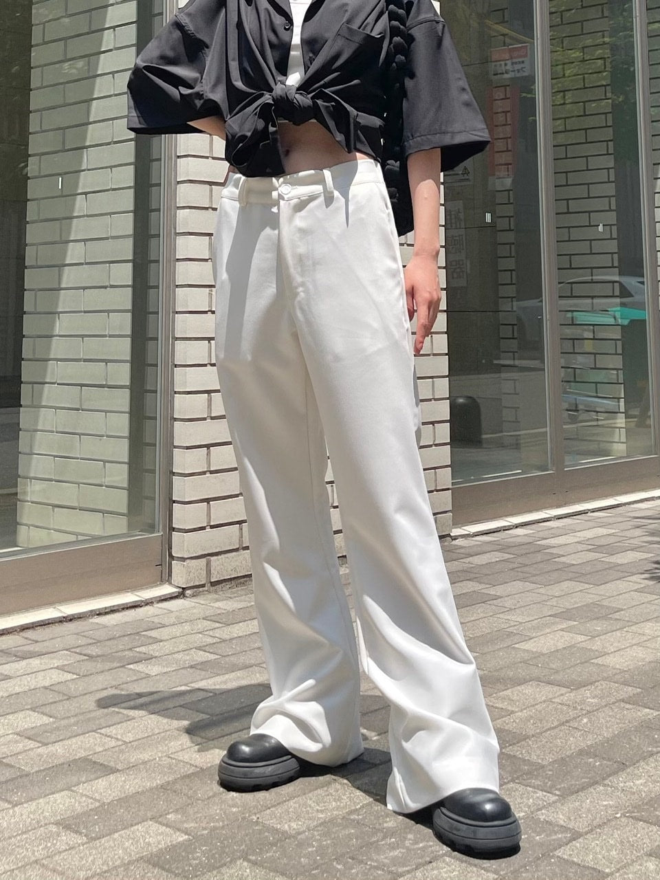 【Chikashitsu + ORIGINAL】full length flare slacks (2color)