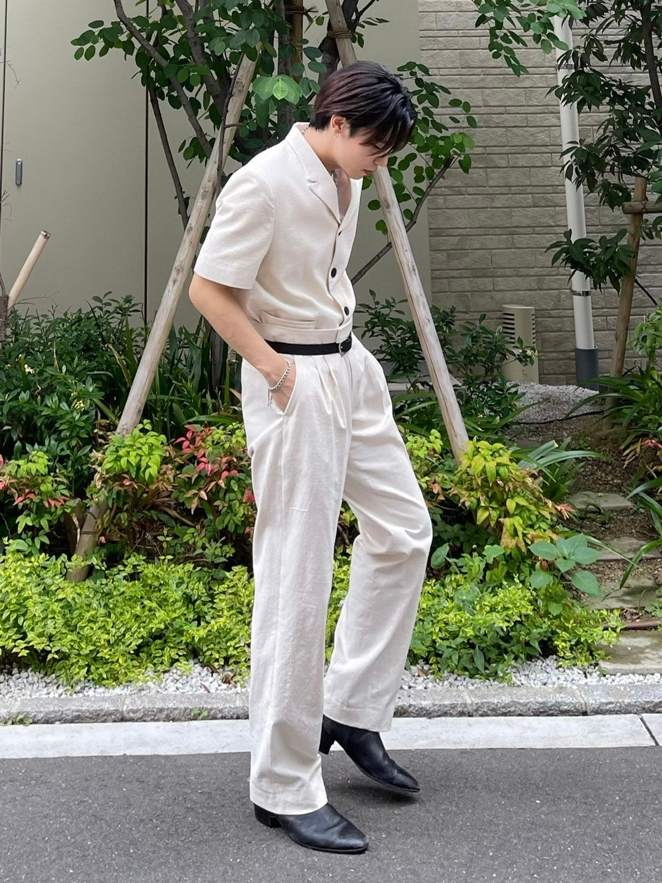 受注制【Chikashitsu +】set up linen slacks (2color)
