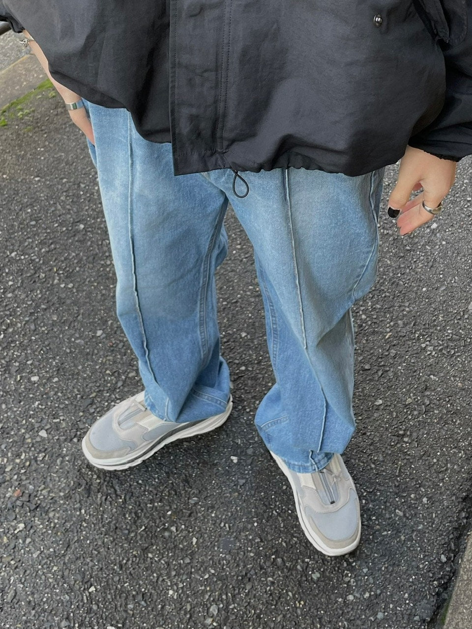 受注制【Chikashitsu +】center press denim pants 2