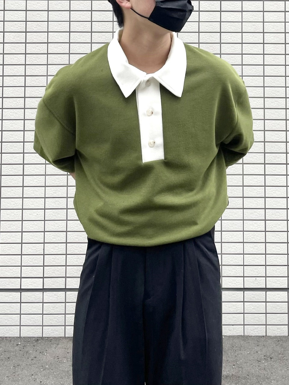 受注制【RENOL】bi-color collar tee (2color)