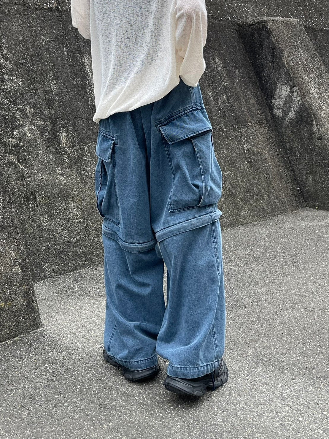 受注制【Chikashitsu +】2way heavy pocket denim cargo pants (2color)