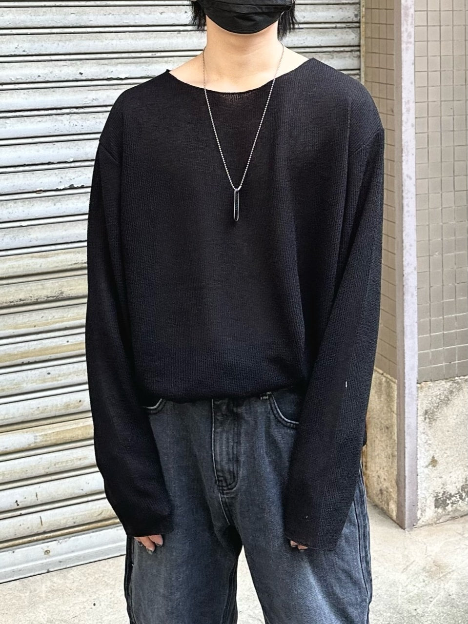 受注制【Chikashitsu +】see-through long sleeve knit (2color) / 【チカシツプラス】シースルー長袖ニット