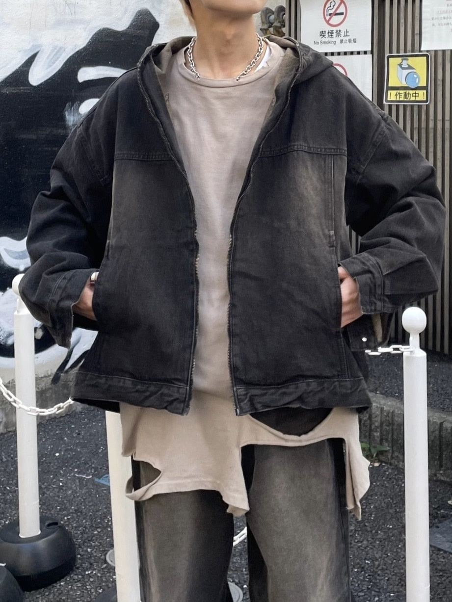 受注制【Never mind the XU】setup denim jacket (2color) / 【ネバーマインドザエックスユー】セットアップフードジップアップパーカーデニム長袖ジャケット