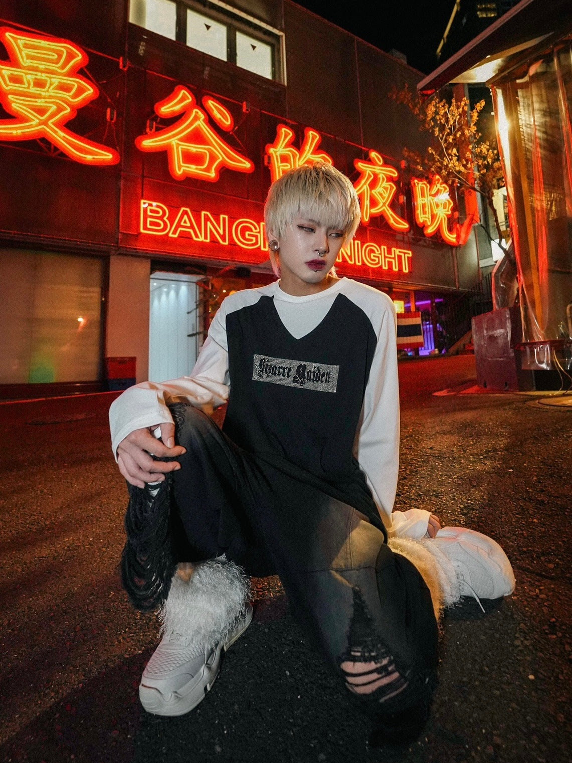 【Bizarre Maiden】rhinestone logo raglan tee (2color) / 【ビザールメイデン】ラインストーンロゴラグラン長袖Tシャツ