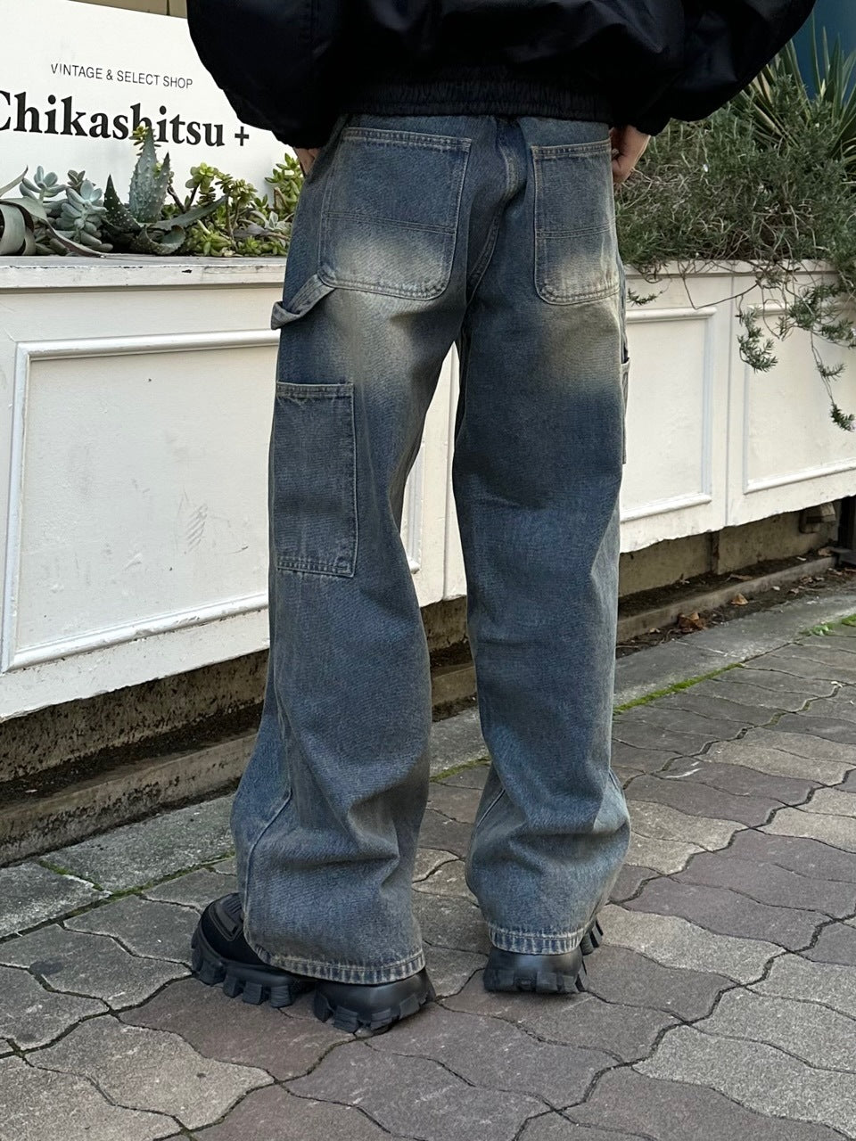 大阪店WEB限定受注制【Chikashitsu +】vintage wash carpenter denim pants (2color)
