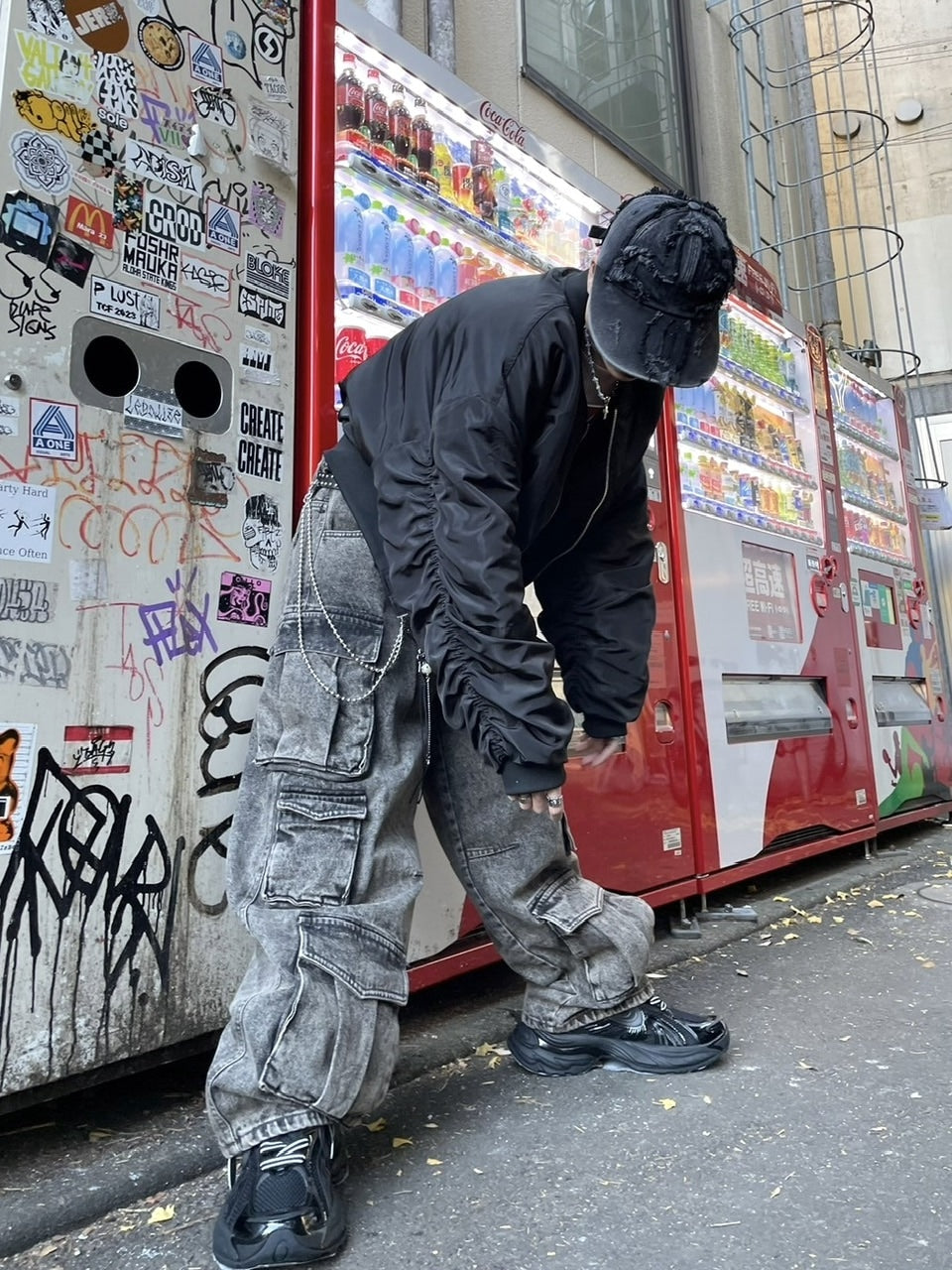 【Never mind the XU】pocket cargo denim pants 2 (2color) / 【ネバーマインドザエックスユー】ポケットカーゴワイドデニムパンツ