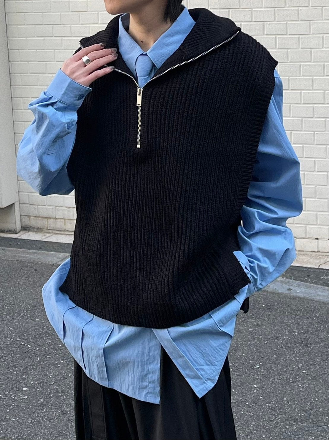 【Chikashitsu +】half zip design vest (3color)