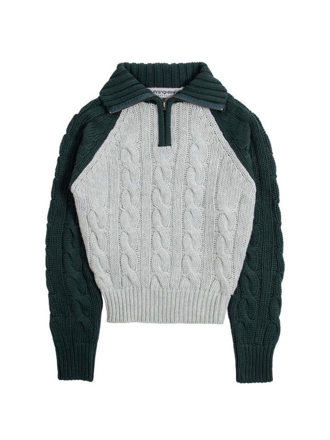 【runningHIGH】COLOR BLOCK TURTLENECK ZIP UP KNIT PULLOVER