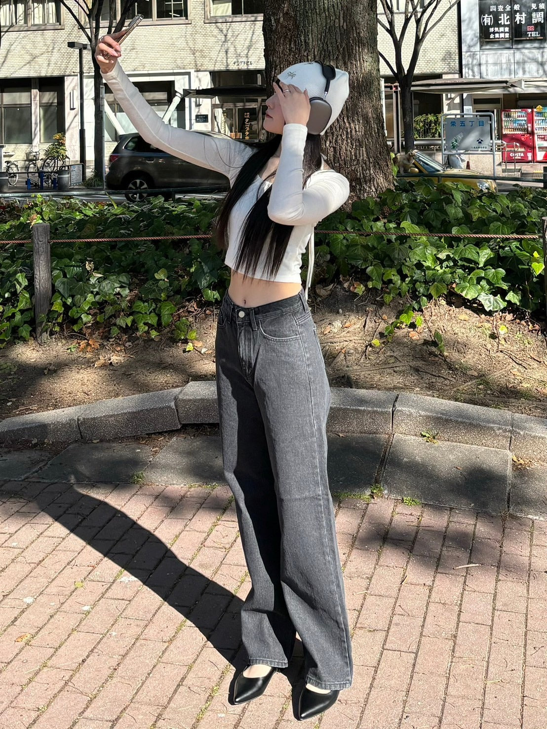 受注制【Chikashitsu + LADIES】wide fit black denim pants