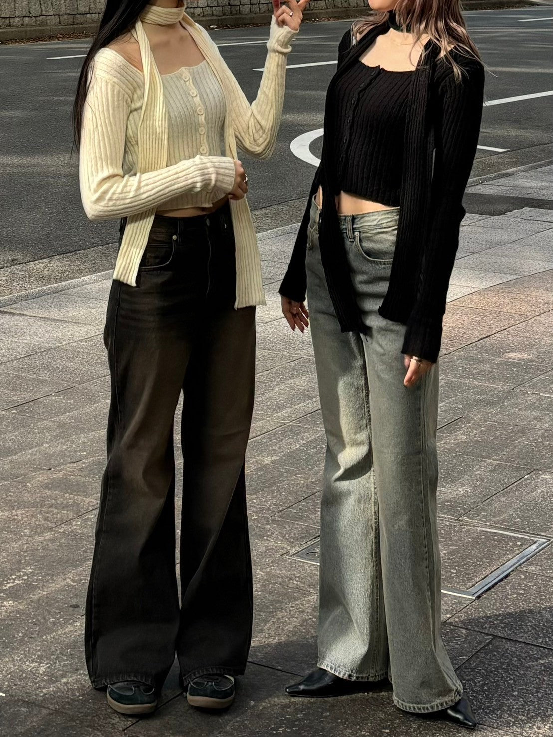 【Chikashitsu + LADIES】scarf set cropped knit tops (2color)