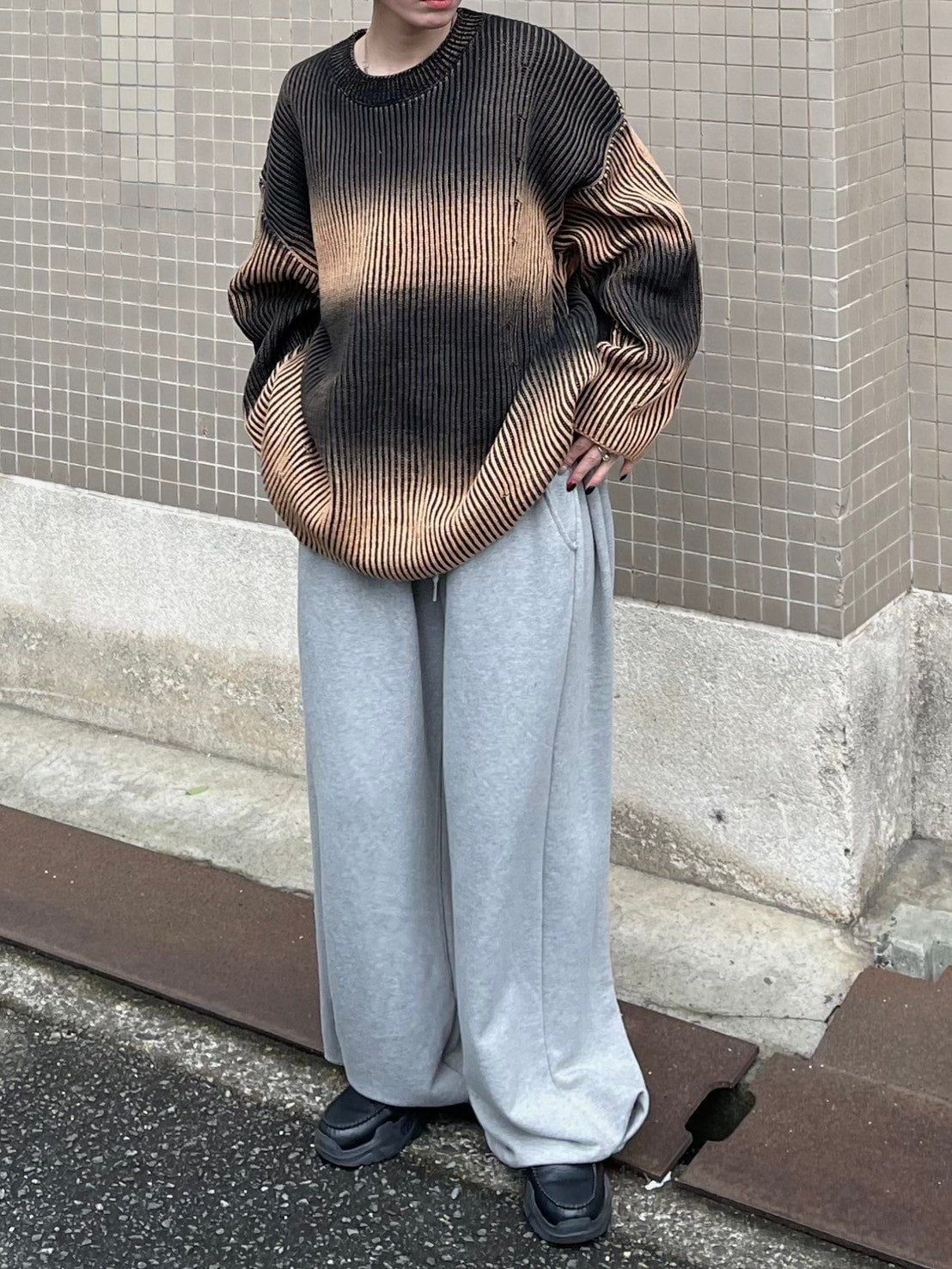 受注制【Chikashitsu +】bleach washing knit (3color) / 【チカシツプラス】ブリーチウォッシング長袖ニット