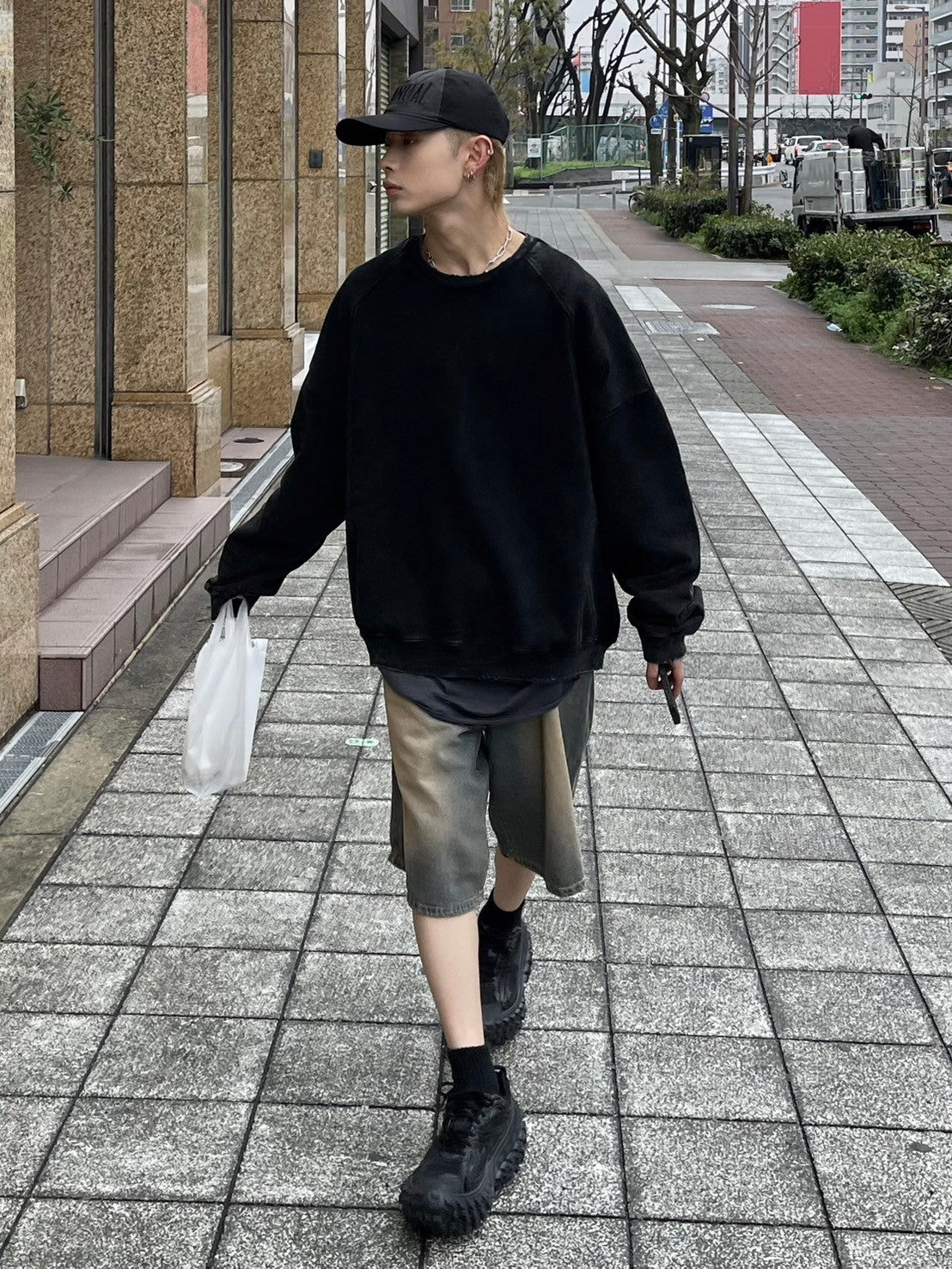 受注制【Chikashitsu +】vintage wash denim half pants
