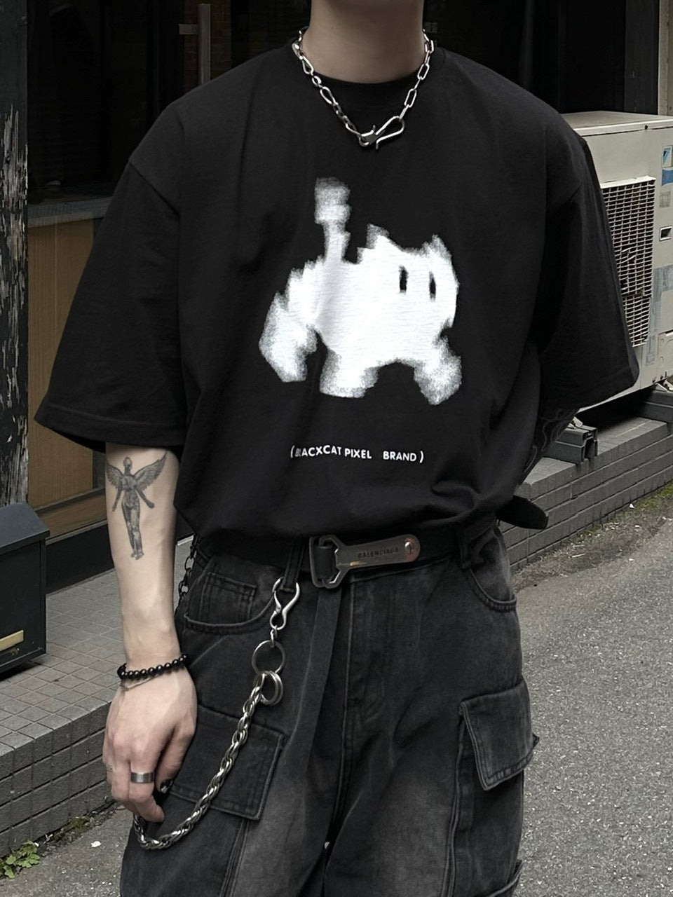 大阪店WEB限定【Chikashitsu +】oversized pixel cats t-shirt (2color)