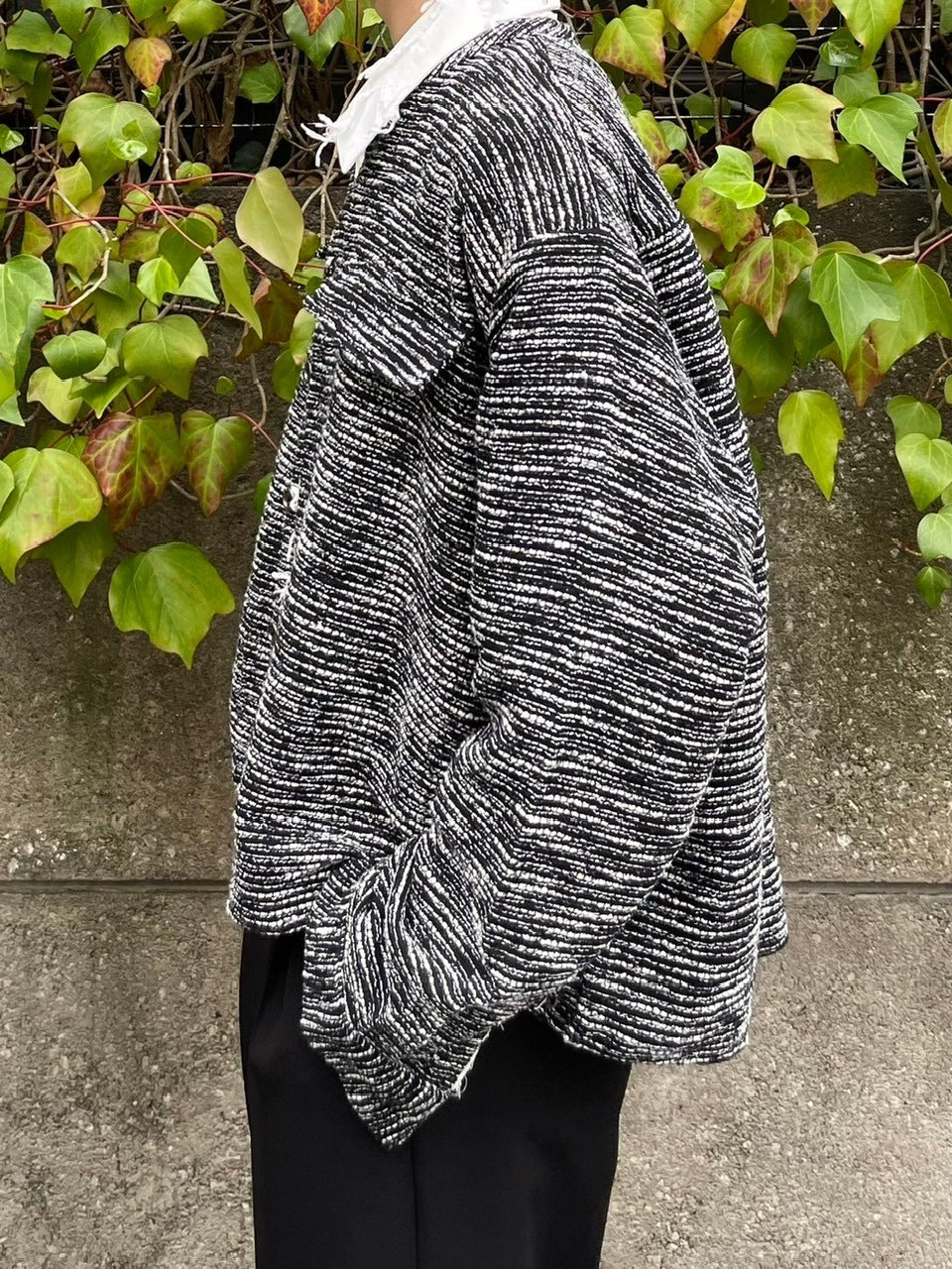 受注制【Chikashitsu +】no collar light tweed shirt (2color)