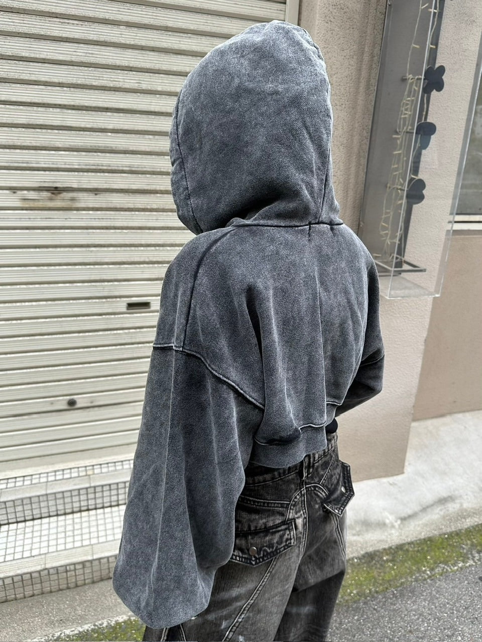 【Never mind the XU】washed crop zipup hoodie
