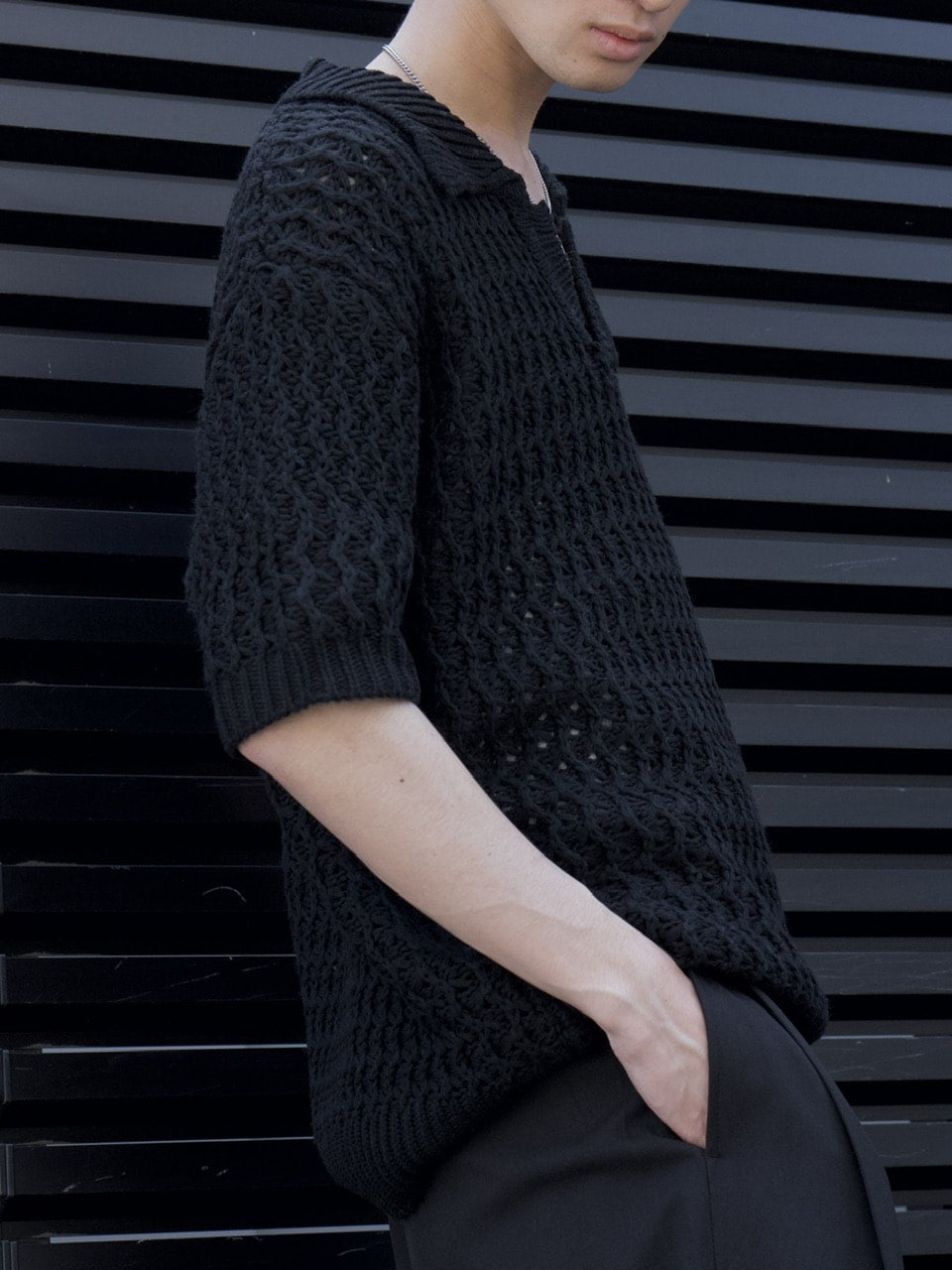 東京店WEB限定受注制【Chikashitsu +】skipper mesh knit polo (3color