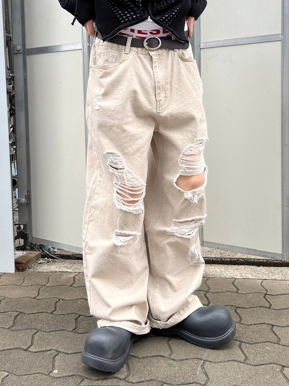 受注制【Chikashitsu +】damage cotton volume pants