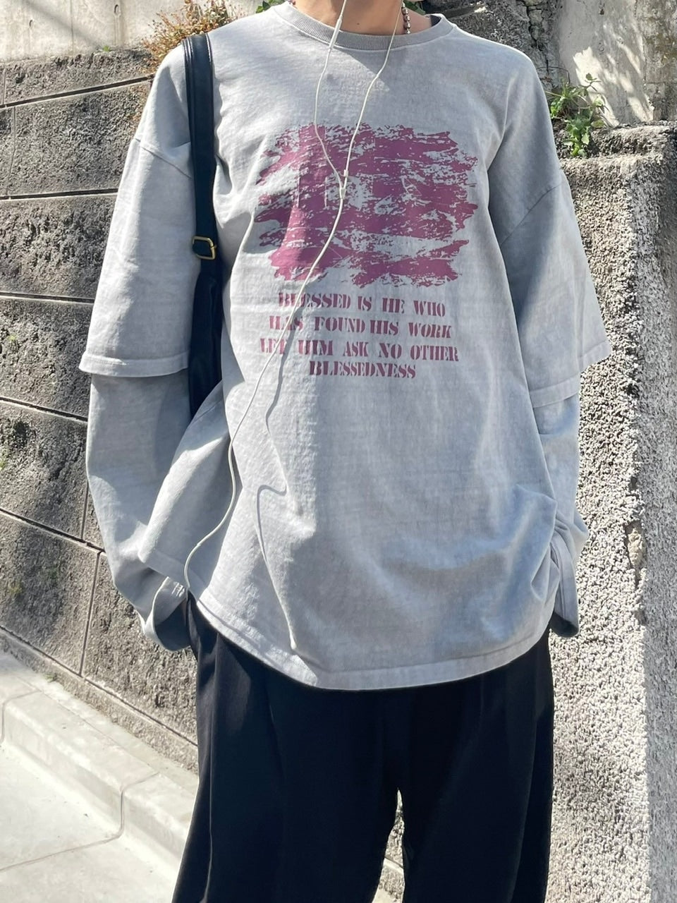 【Chikashitsu +】layered graphic long sleeve (2color) / 【チカシツプラス】レイヤードグラフィックプリント長袖Tシャツ