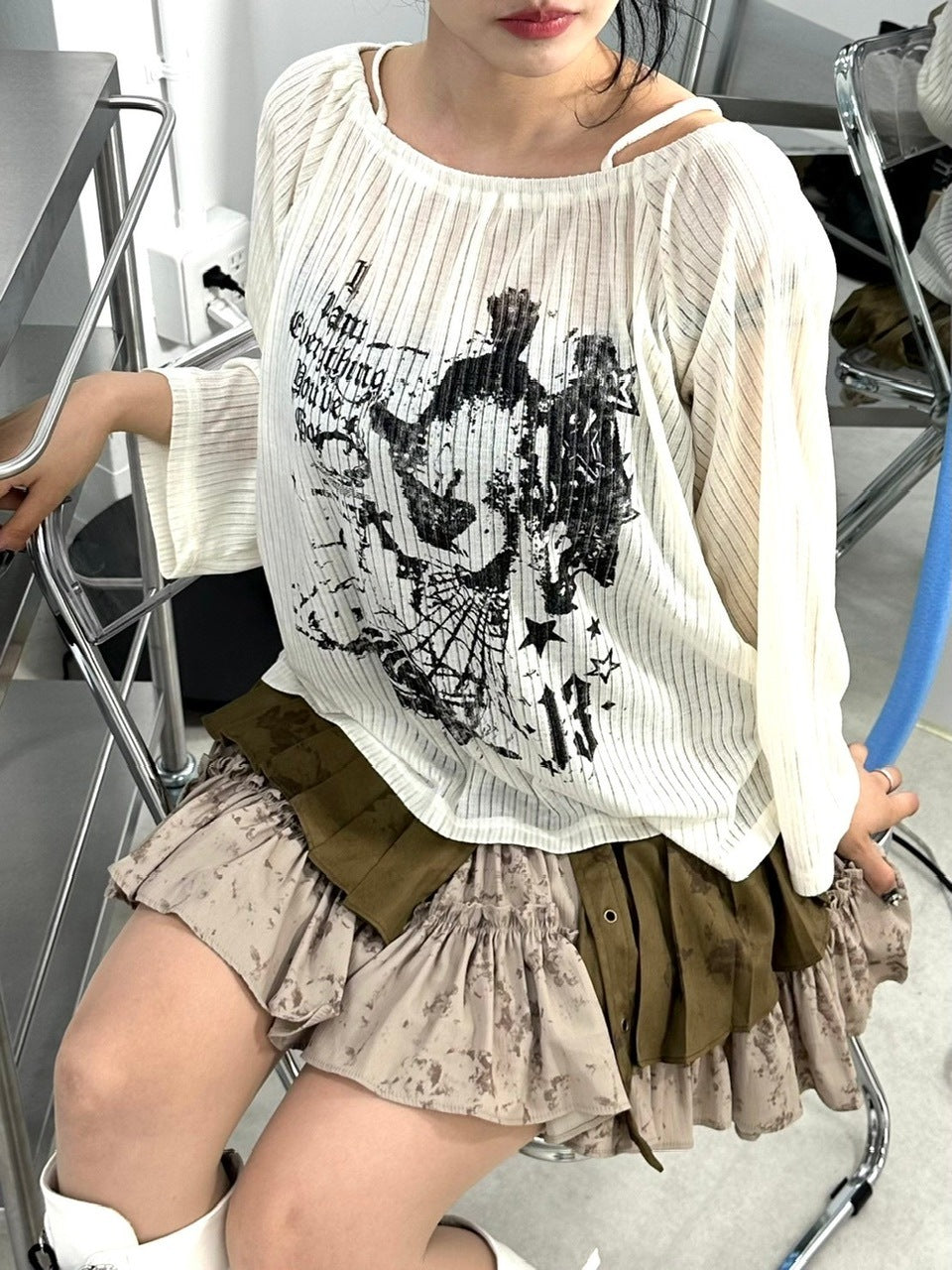 受注制【Never mind the XU】off shoulder mesh tops (2color)