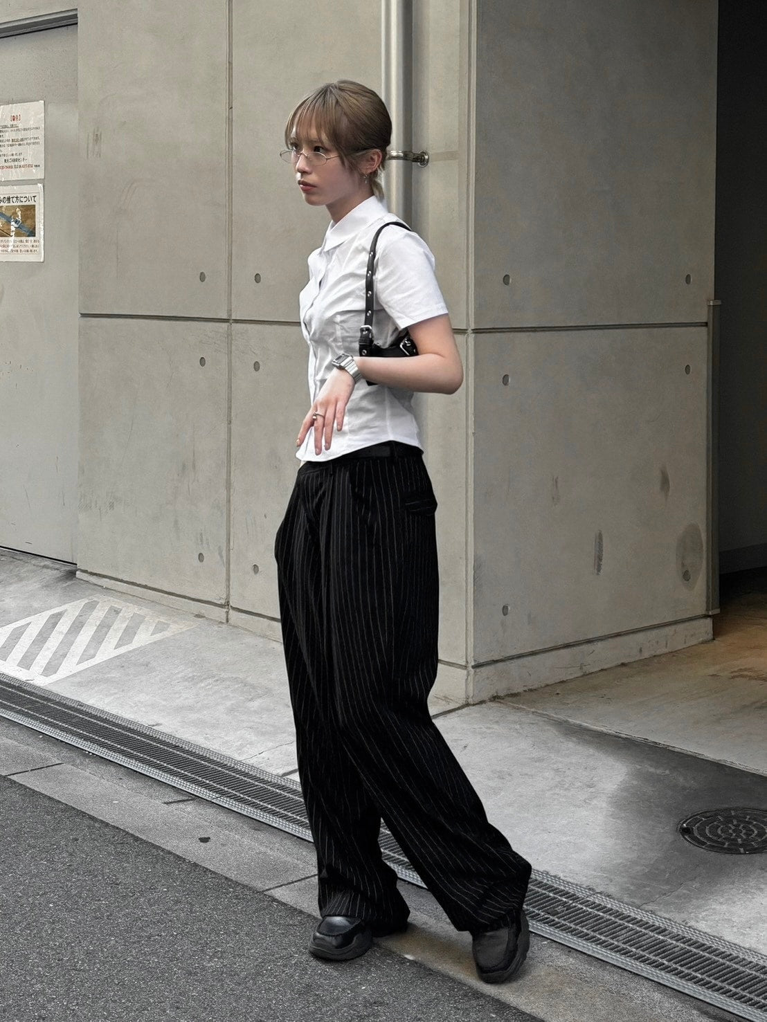 受注制【Chikashitsu +】stripe tuck slacks / 【チカシツプラス】ストライプボーダータックスラックス