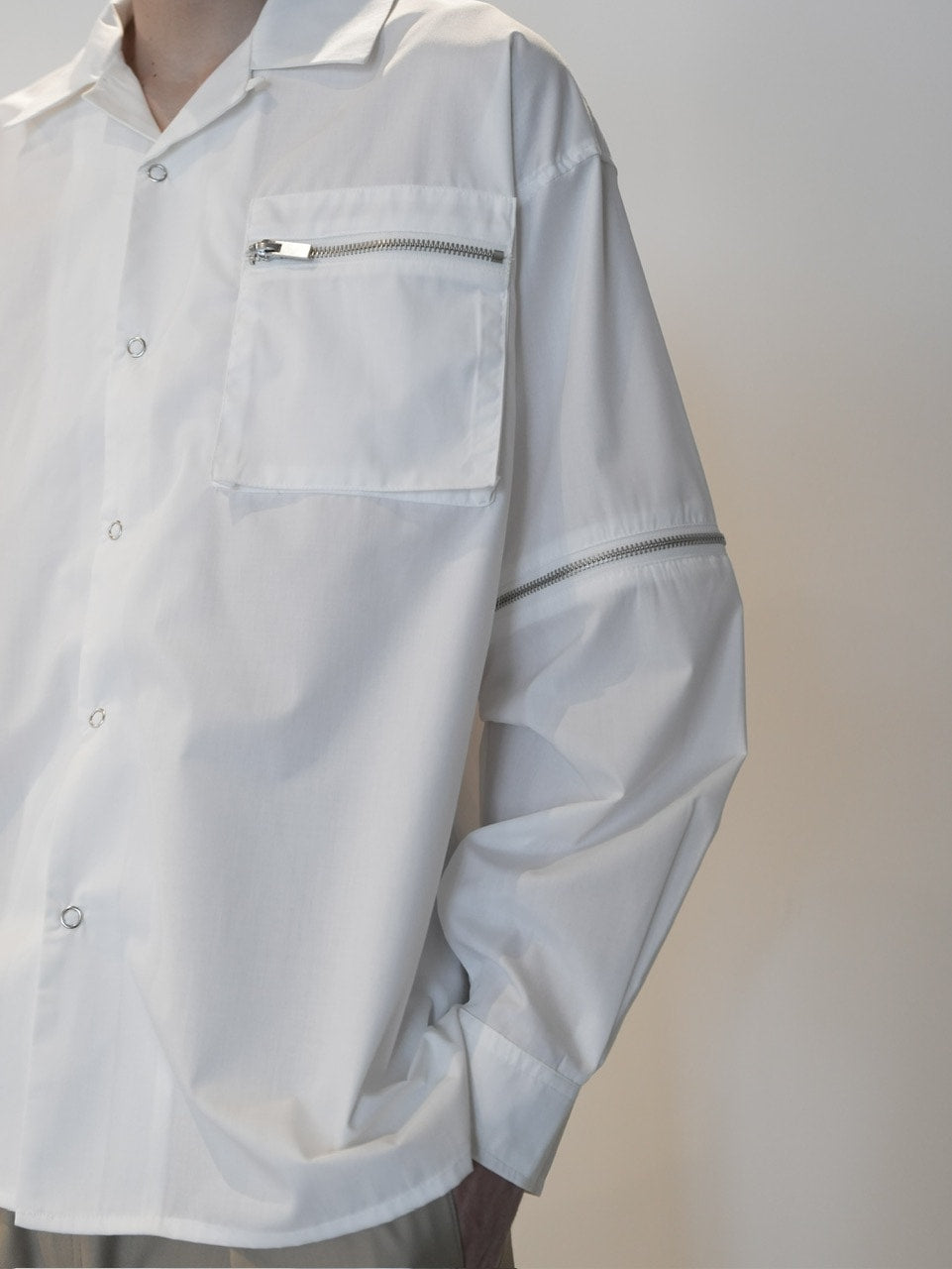 【CS】2way zip square cut shirt (white) / 【シーエス】2ウェイジップスクエアカット長袖シャツ